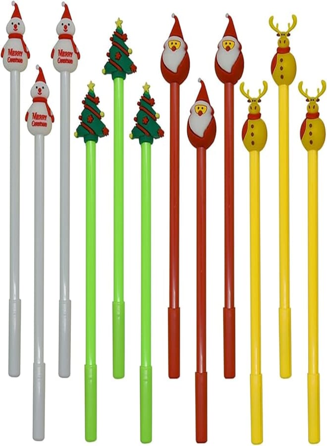 Maydahui Fashion Christmas Ballpoint Pens, Set of 12, 0.5mm, Black Ink, Cute, Gel Ballpoint Pens, Stationery, Cute, Kids, Students, Gift